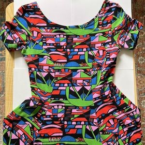 Nooworks Cha Cha Dress in Skyway Small Stretchy Mod Fit and Flare *EUC*